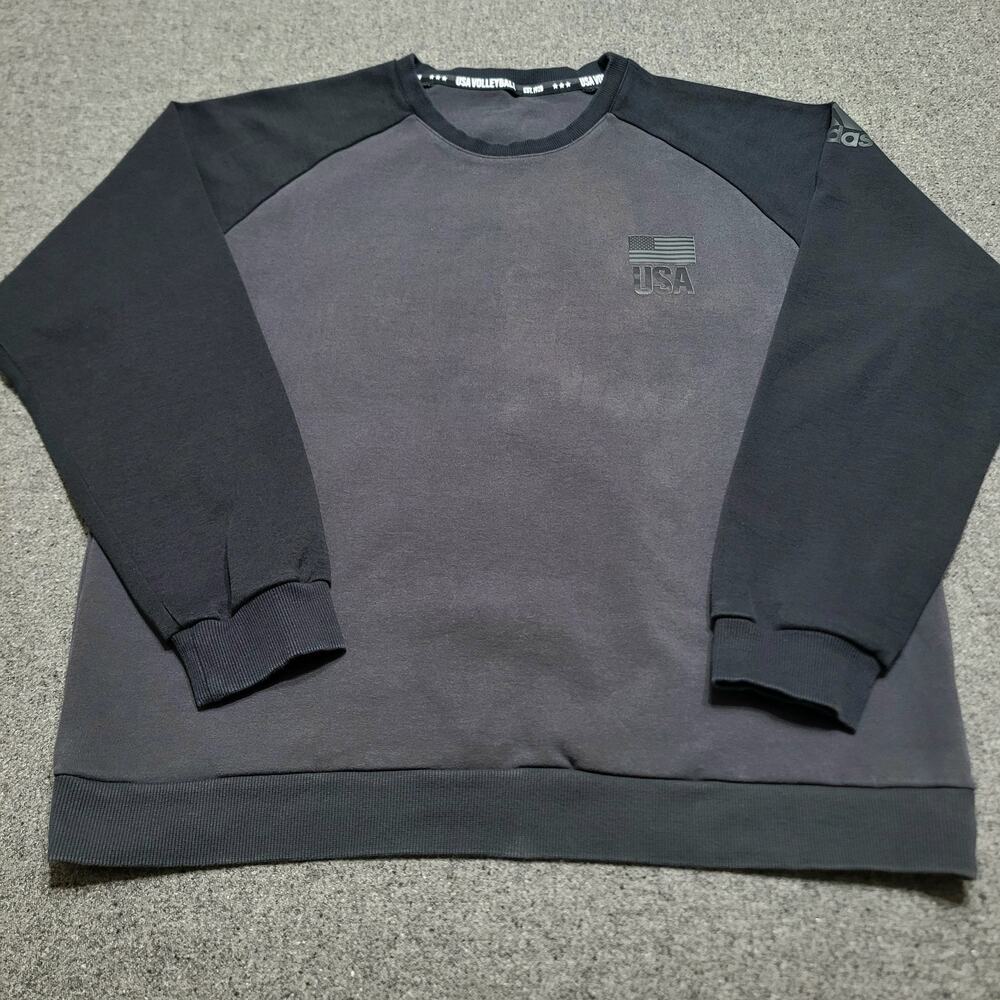 Adidas Sweatshirt Mens Extra Large Gray Black USA Volleyball Raglan Crewneck